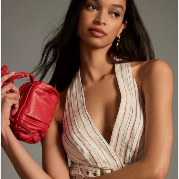 Maeve belted v neck button front dress. Anthropologie - Picture 2 of 7